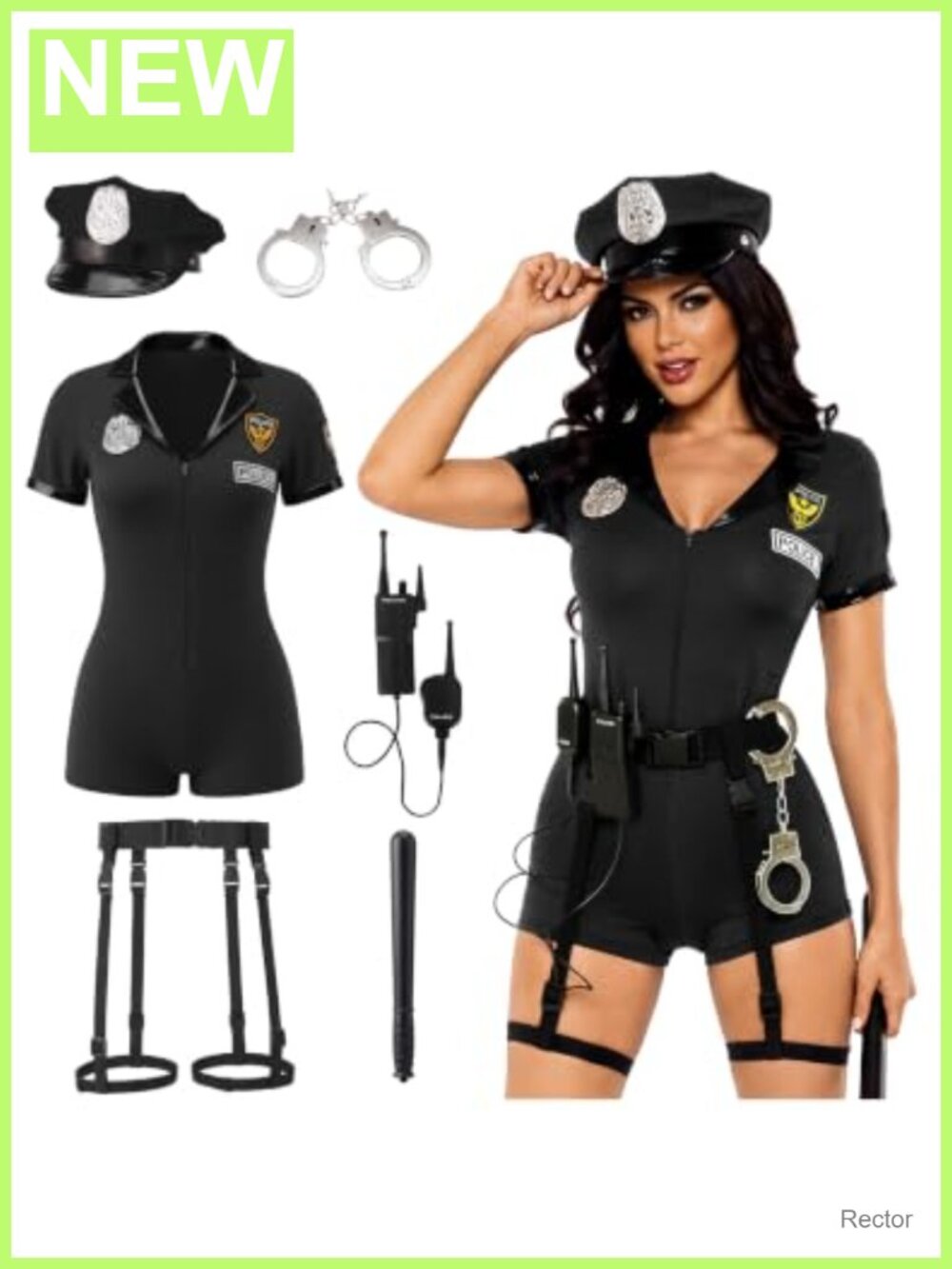 Women’s Police Costume Set with Hat, Cuffs, Baton, Romper